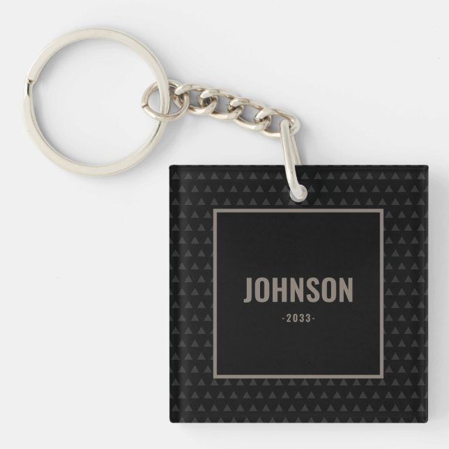 Modern Black Triangle Personalised Last Name Key Ring (Front)