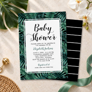 Modern Black Tropical Palm Leaf Baby Shower Invitation