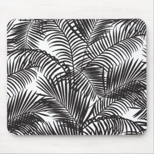Modern black tropical palm trees pattern mouse pad