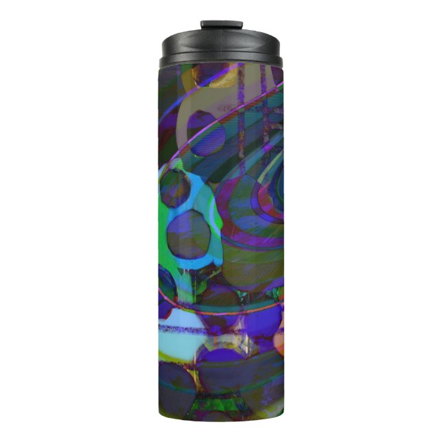 Modern black, turquoise and purple grid thermal tumbler (Front)