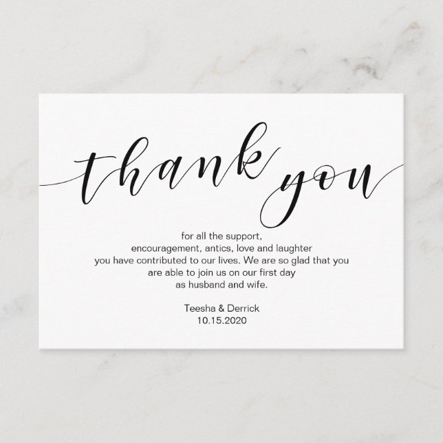 Modern black typeface, Wedding Thank you Enclosure Card (Front)