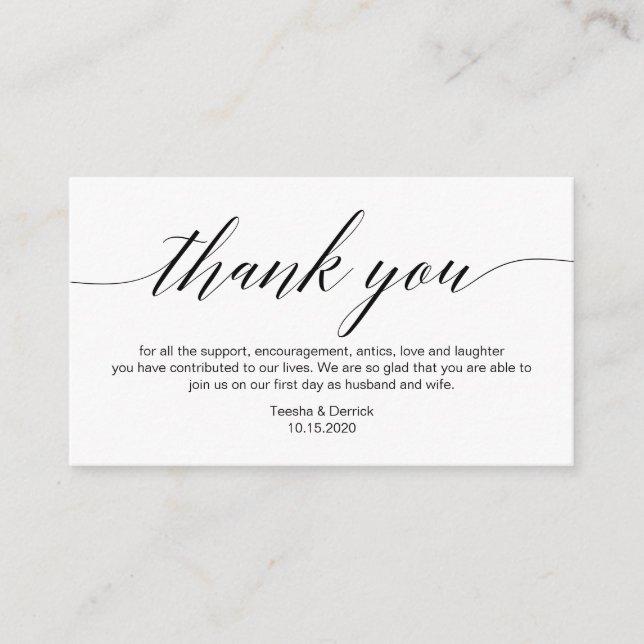 Modern black typeface, Wedding Thank you Enclosure Card (Front)