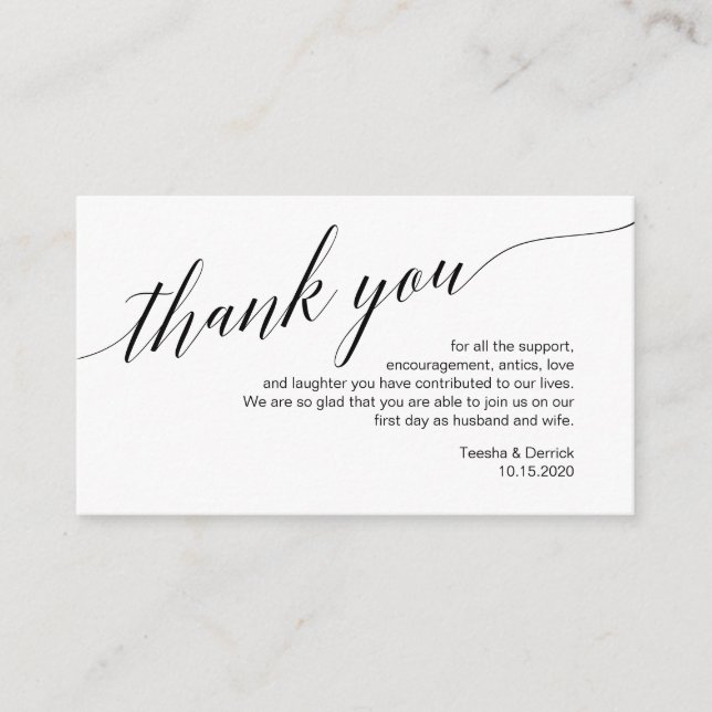 Modern black typeface, Wedding Thank you Enclosure Card (Front)