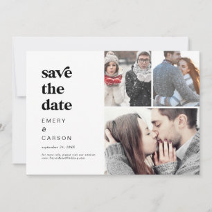 Modern Black Typography 3 Photo Collage Save The Date