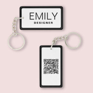 Modern Black Typography Black Border QR Code Key Ring