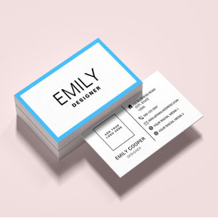 Modern Black Typography   Blue Border Business Card