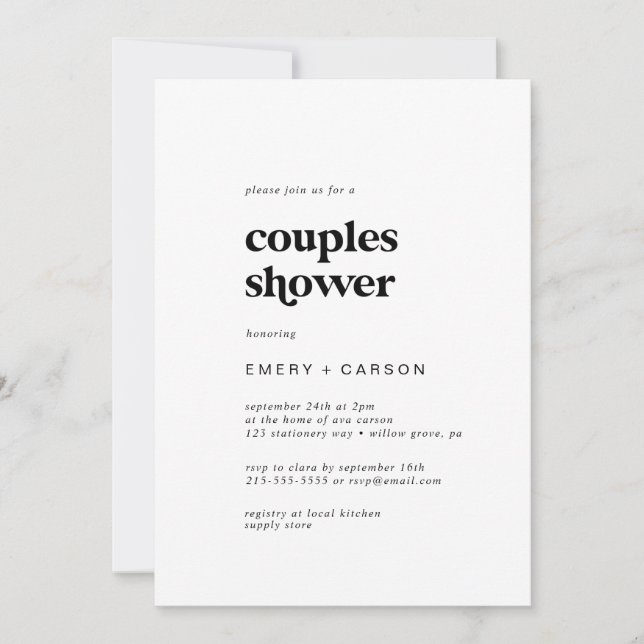 Modern Black Typography Couples Shower Invitation (Front)
