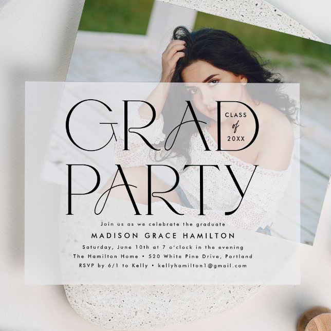 Modern Black Typography Graduation Party Vellum Invitations (Creator Uploaded)