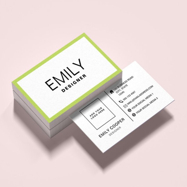 Modern Black Typography | Green Border Business Card (Creator Uploaded)