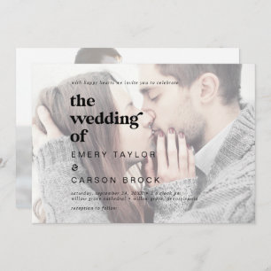 Modern Black Typography Horizontal Photo Wedding Invitation