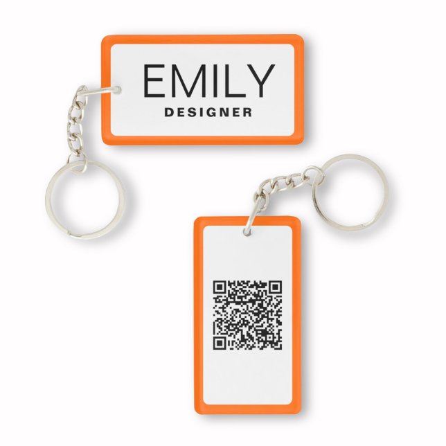 Modern Black Typography Orange Border QR Code Key Ring (Creator Uploaded)