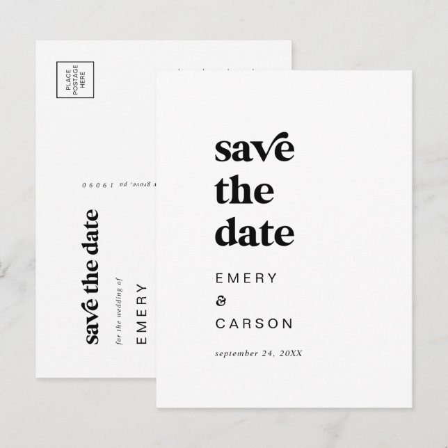 Modern Black Typography Save the Date Invitation Postcard (Front/Back)