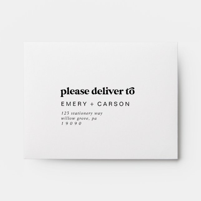 Modern Black Typography Self-Addressed RSVP Envelope (Front)