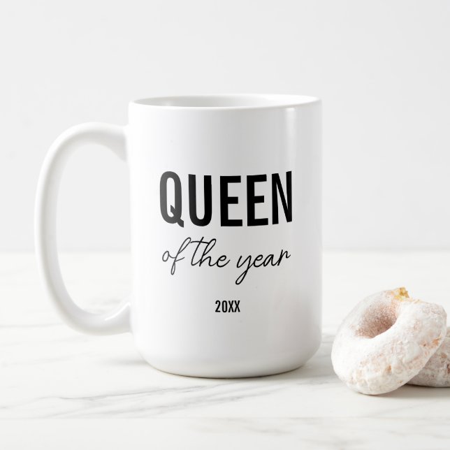 Modern Black Typography Simple Personalised Queen Coffee Mug (With Donut)