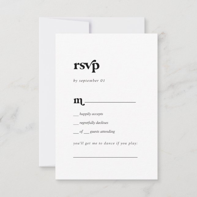 Modern Black Typography Song Request RSVP Card (Front)