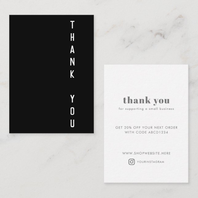 Modern Black Typography Thank You Small Business Discount Card (Front/Back)