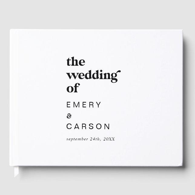 Modern Black Typography Wedding Guest Book (Front)