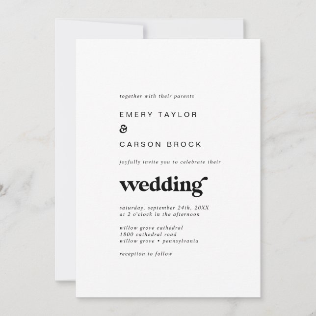 Modern Black Typography Wedding Invitation (Front)