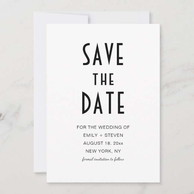 Modern Black Typography Wedding Photo Save The Date (Front)