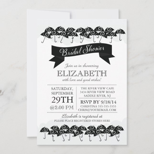 Modern Black Umbrella Bridal Shower Invitation (Front)