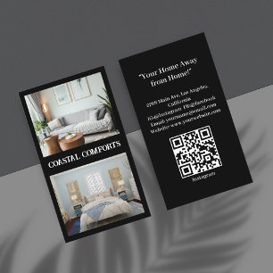 Modern Black Vacation Rental QR Code Business Card
