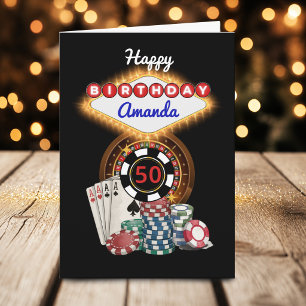 Modern Black Vegas Casino Night Theme Birthday Card