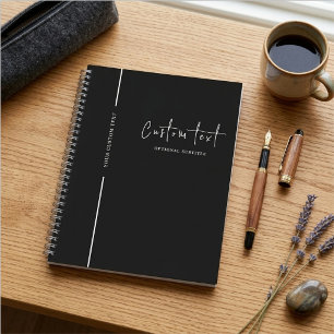 Modern Black Vertical Line Custom Name Script Notebook