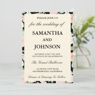 Modern Black Vintage Ivory Floral Wedding Invitation