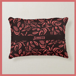 Modern Black, Warm Red Teardrop Pattern Decorative Cushion