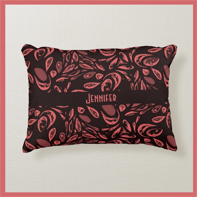 Modern Black, Warm Red Teardrop Pattern Decorative Cushion (Creator Uploaded)