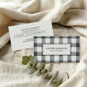 Modern Black Watercolor Buffalo Plaid Rustic chic Business Card