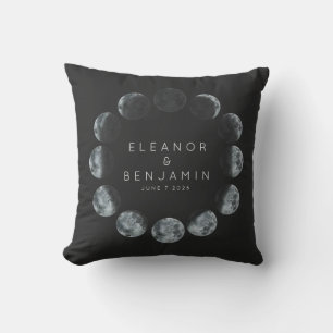 Modern Black Watercolor Moon Phases Wedding Custom Cushion