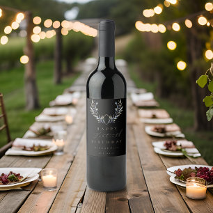 Modern Black Watercolor Olive Branch ANY Birthday Wine Label