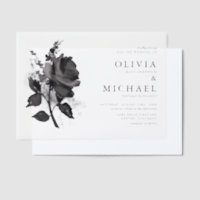 Modern Black Watercolor Rose Minimalist Wedding