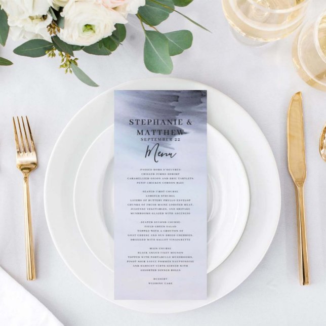 Modern Black Watercolor Wash Wedding Dinner Menu (Creator Uploaded)
