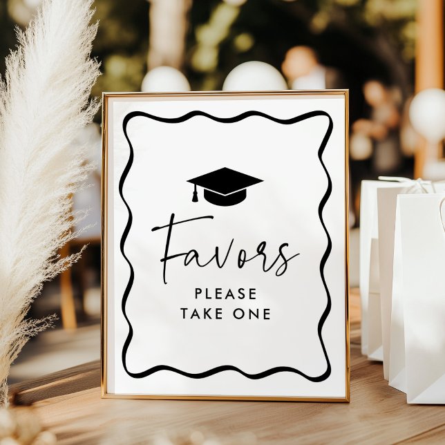 Modern Black Wavy Frame Graduation Favours Sign (Creator Uploaded)