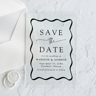 Modern Black Wavy Frame Wedding Save the Date Acrylic Invitations