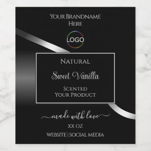 Modern Black Wavy Silver with Logo Product Labels