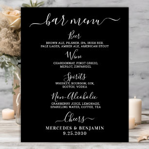 Modern Black Wedding Bar Personalised Drink Menu Poster