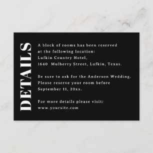 Modern Black Wedding Details   Hotel Accommodation Enclosure Card