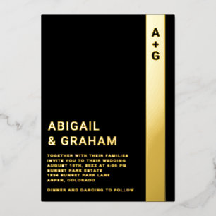 Modern Black Wedding Foil Invitation