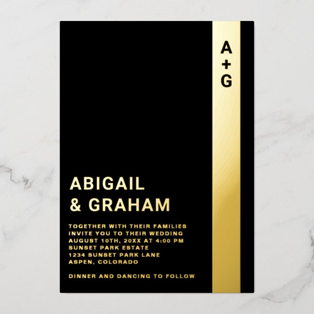 Modern Black Wedding Foil Invitation (Front)
