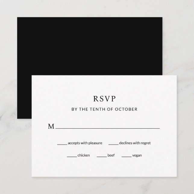 Modern Black Wedding | Meal Choice RSVP Card (Front/Back)