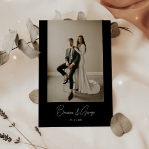 Modern Black Wedding Photo Elopement & Reception Invitation