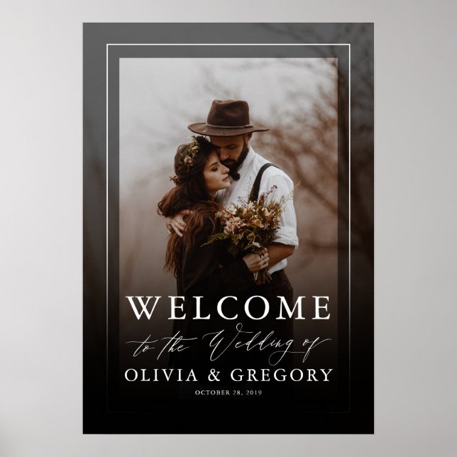 Modern Black Wedding Photo Welcome Sign (Front)