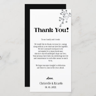 Modern black wedding place setting thank you card 
