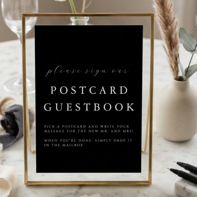 Modern Black Wedding Postcard Guestbook Sign (Creator Uploaded)