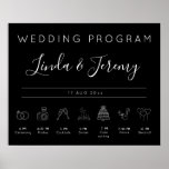 Modern Black Wedding Program Timeline Poster<br><div class="desc">Elegant black Wedding program timeline sign features wedding icons and modern typography. This ceremony program sign is fully customisable,  so you can change icons size and order,  all text,   colours and background to better match your wedding theme!</div>