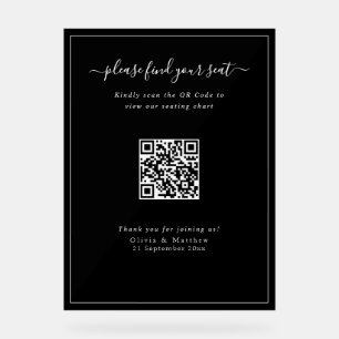 Modern Black Wedding QR Code Seating Chart Acrylic