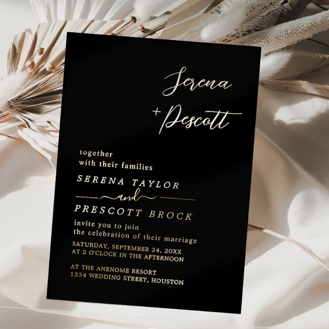 Modern Black Wedding Real Foil Invitation (Creator Uploaded)